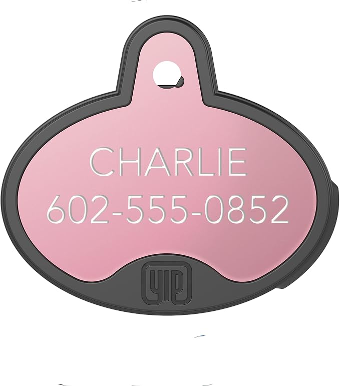 YIP Smart Tag ID & Custom Engraved Dogs Tracker - Compatible with Samsung Galaxy (No GPS Subscription Or Monthly Fee) Pets Collar Location Oval Rose Gold
