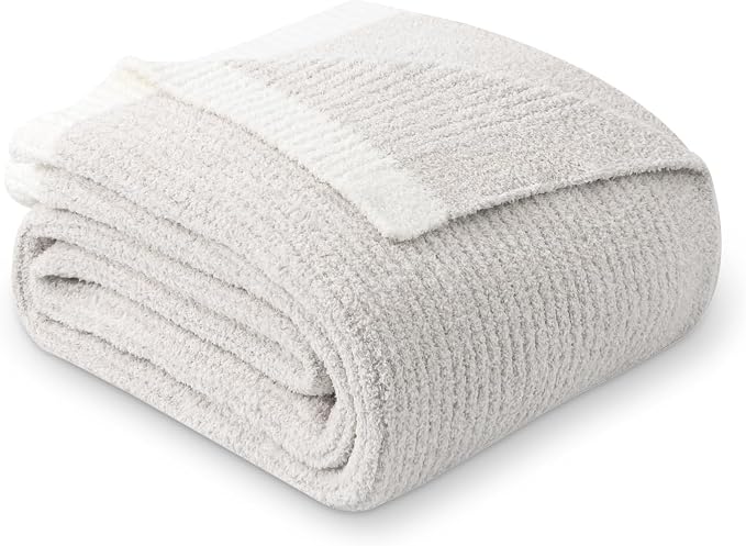 MH MYLUNE HOME Ultra Soft Ribbed Throw Blanket Plush, Beige, 60"x80" | Reversible Fleece Throw Blanket, Comfy Fluffy Fuzzy Plush Blanket Throws for Couch Sofa Bed, Cozy Blankets for Women Gift