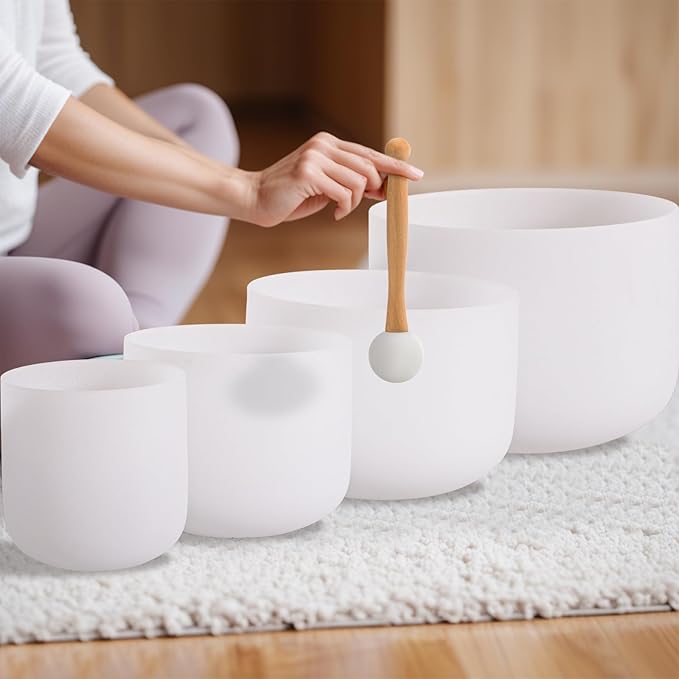 Singing Bowls 432hz F Note 8-Inch Crystal Singing Bowl With A Free Mallet And O-Ring For Sound Healing, Meditation, Yoga, And Sound Baths