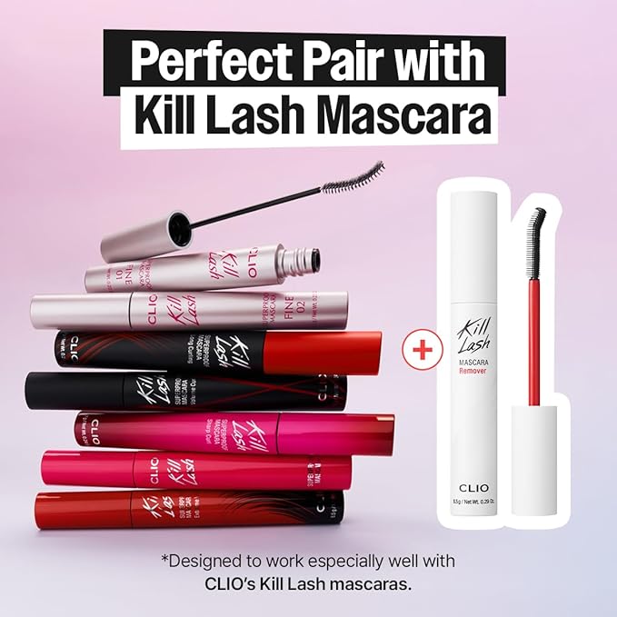 CLIO Kill Lash Mascara Remover, Oil Cleanser With Curved Precision Brush, Fast & Speedy Removal For Waterproof Superproof Mascara, No-Rubbing Gentle Lash Care, Non-Irritation, Non-residue