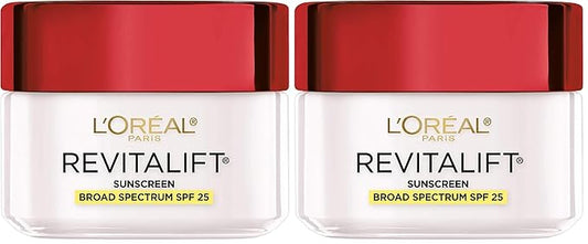 L'Oréal Paris Revitalift Anti-Wrinkle and Firming Face Moisturizer with SPF 25, Pro-Retinol and Centella Asiatica, Paraben Free, 1.7 oz (Packaging may vary),(Pack of 2)