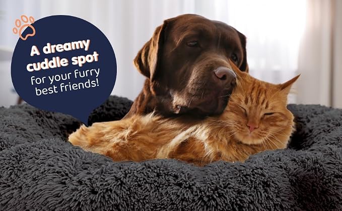 Donut Dog Bed - Premium Comfort for Anxiety Relief - Fluffy & Calming Design with Ultra-Plush Support | Cozy Round Dog Bed with Super Soft Circle Style (Black, Medium)