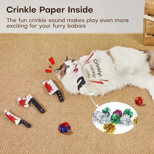 Potaroma 4Pcs Cat Toys, Horror Halloween Knife-Shaped Kitten Catnip Crinkly Sound Toys, Indoor Exercise for All Cat Breeds 6.5 Inches