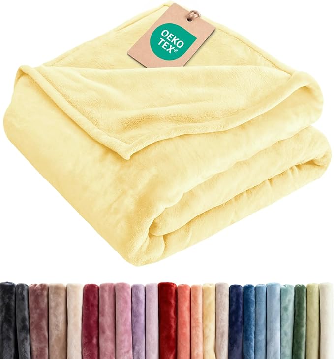 Fleece Blanket Cal King Size - Ultra-Soft Flannel Fleece Blanket - Yellow | Soft, Warm, Outdoor Picnic Blanket for Camping, Travel, Lightweight, Cozy, Anti-Static, Home Decor Gifts for Men & Women