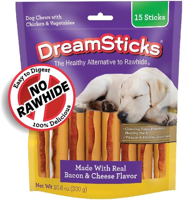 DreamBone DreamSticks with Real Bacon and Cheese Flavor, Rawhide Free Dog Chew Sticks, (Pack of 30)