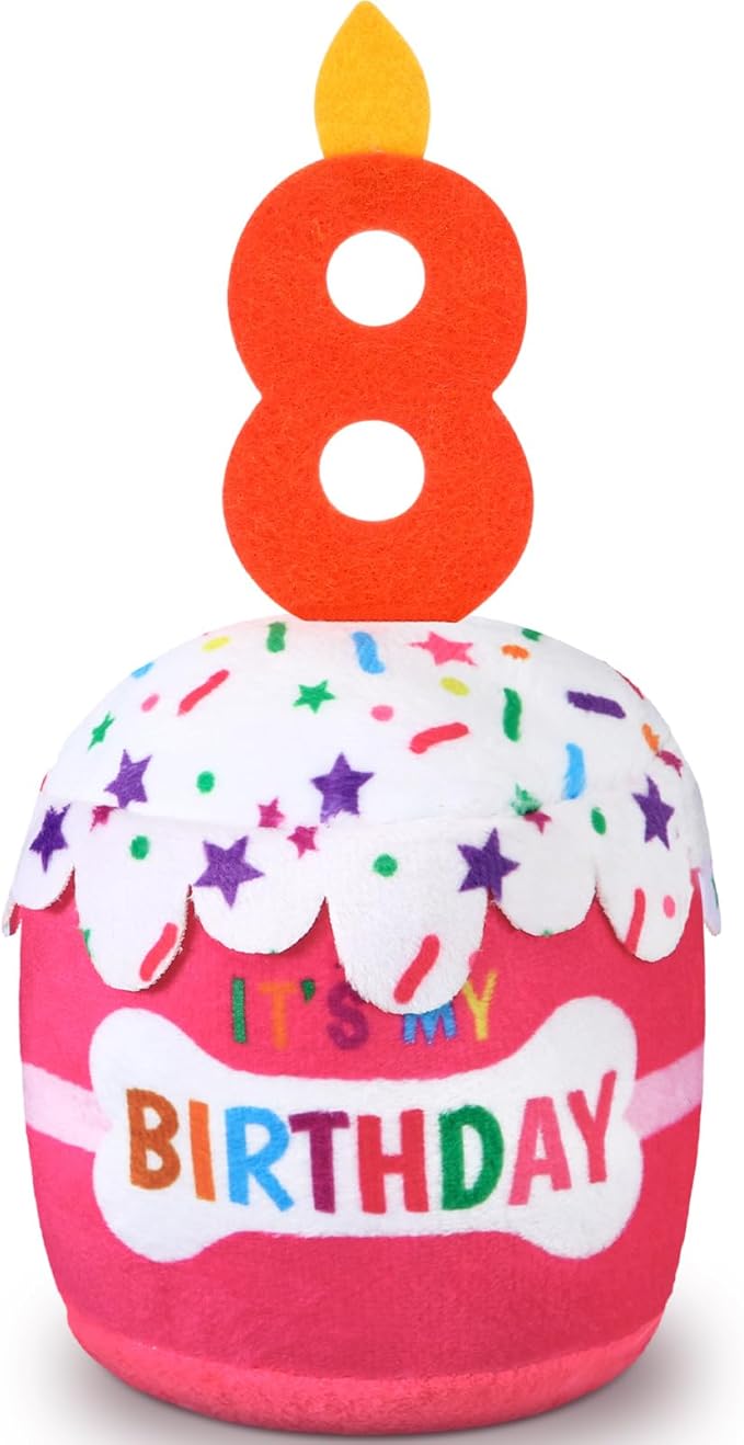 Dansydaisy Dog Birthday Cake Toy Squeaky Plush Gift,8th,Pink