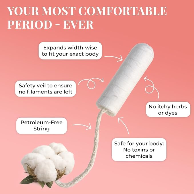 Tampon Tribe Regular Organic Tampons for Women | 96 Non-Toxic Tampons | Natural 100% Organic Cotton, Hypoallergenic, Metal and Chemical Free with Biodegradable Applicator | (96 Count - Regular)