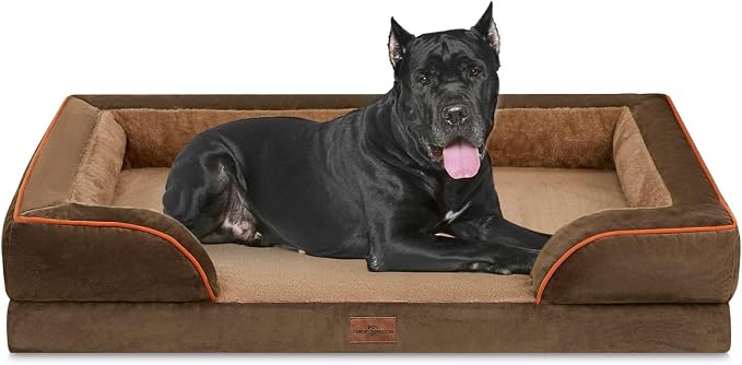 Comfort Expression Waterproof Orthopedic Dog Beds for Extra Large Dog | Supportive Egg Crate Foam Big Dog Bed with Removable Bolster, Dog Couch with Washable Cover & Non-Slip Bottom, 53x42Inch