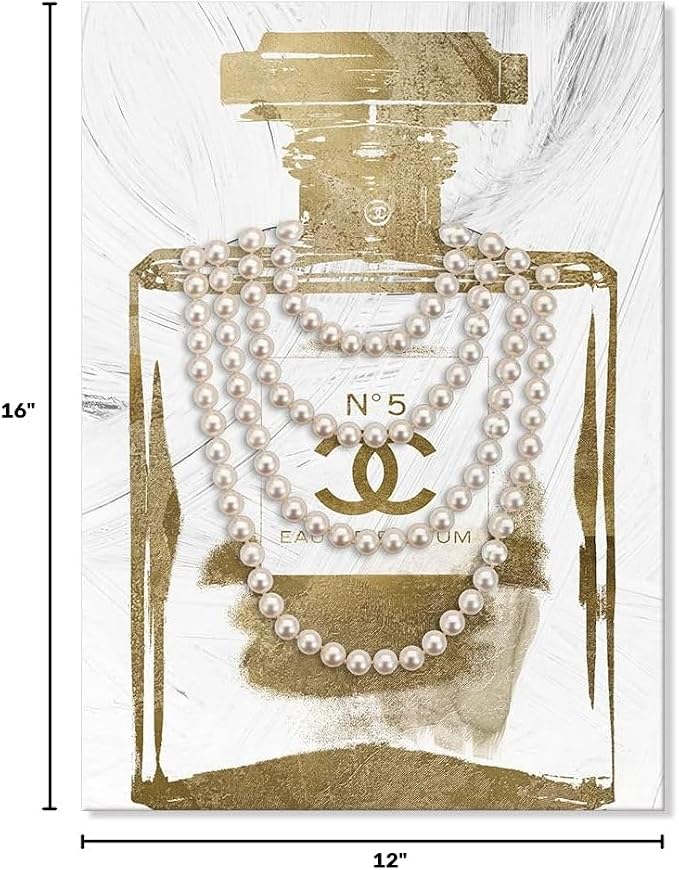 Fashion Glam Canvas Wall Art Vintage Perfume Bottle Picture Modern Luxury Posters Print for Bedroom Make up Room Home Decor 12"x16"