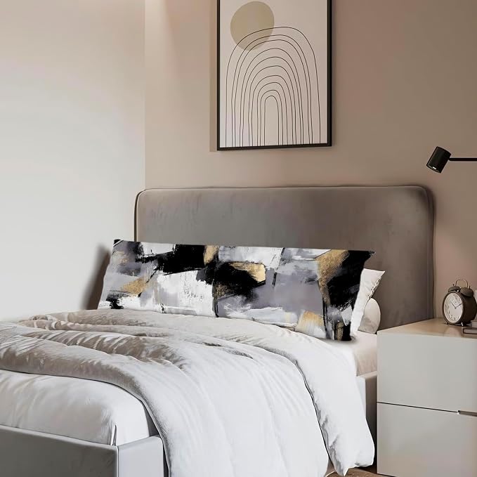 Abstract Modern Neutral Gold 20x54 Body Pillow Cover, Modern Home Room Decor, Neutral Home Decor, Contemporary Black and Gold Long Body Pillow Pillowcase for Couch Bed