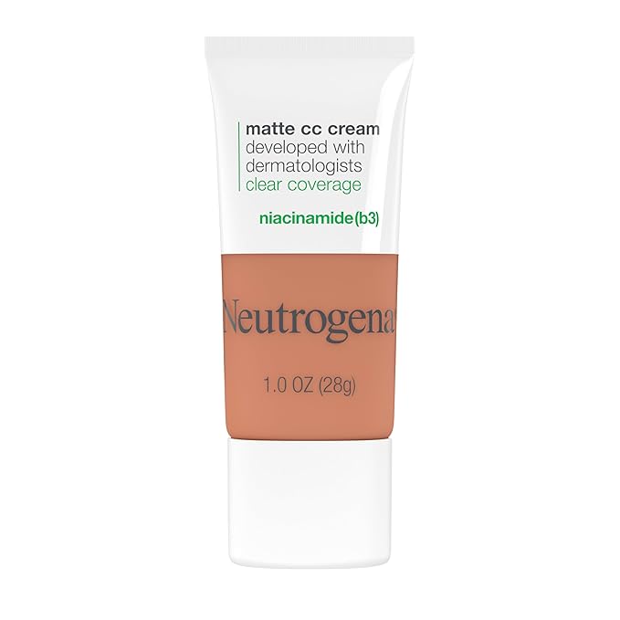 Neutrogena Clear Coverage Flawless Matte CC Cream, Full-Coverage Color Correcting Cream Face Makeup with Niacinamide (b3), Hypoallergenic, Oil Free & Fragrance Free, Ginger, 1 oz