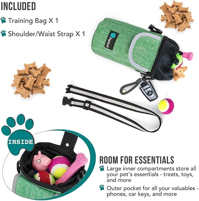 PetAmi Dog Treat Pouch, Large Hands-Free Training Bag, Green