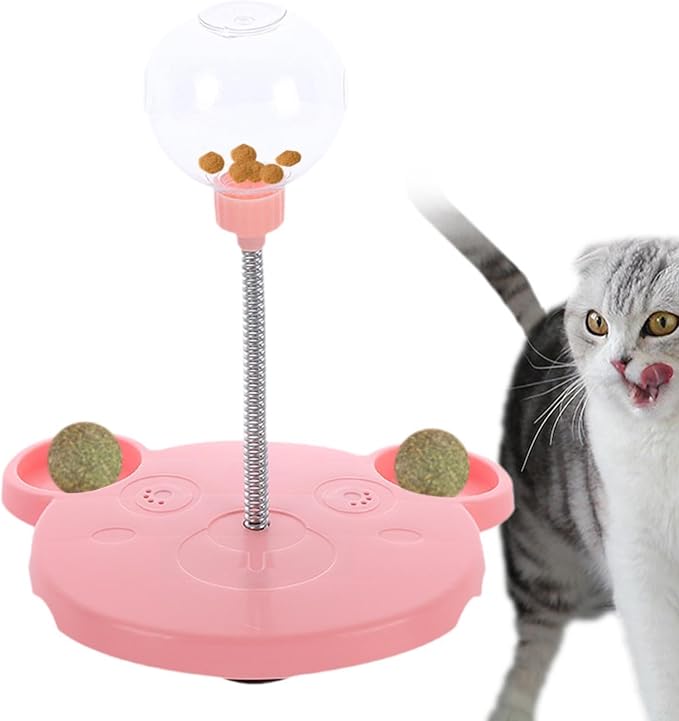 Dog Cat Slow Feeder Toy Kitten Treat Toy Leaking Food Training Ball Food Treat Dispenser Feeding Toy for Outdoor Kitten, Bear, Pink