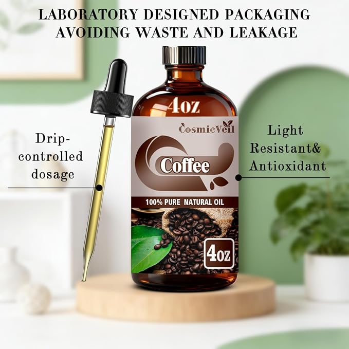 Coffee Essential Oil Coffee Oil for Aroma Diffuser,Humidifier,Home Fragrance,Cleaning,Body Care,Massage,Yoga,DIY Candle,DIY Soap CosmicVeil（Coffee，4 Fl Oz (Pack of 1)）