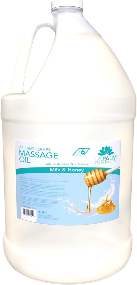 La Palm Organic Massage Oil Milk & Honey – 1 Gallon | Natural Body & Spa Oil for Massage Therapy, Aromatherapy, and Skin Hydration