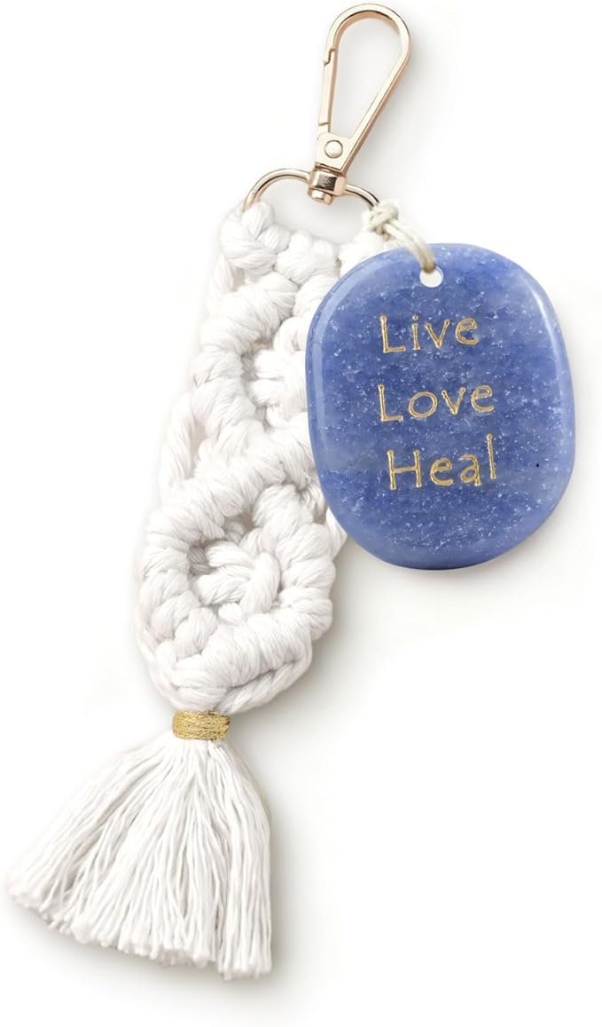 Engraved Howlite Healing Stone with Tassel, Mental Crystal for Reiki & Anxiety Relief, Polished Stones Gift for Women, Moonstone Crystals Inspired (Blue - Blue Aventurine Stone)