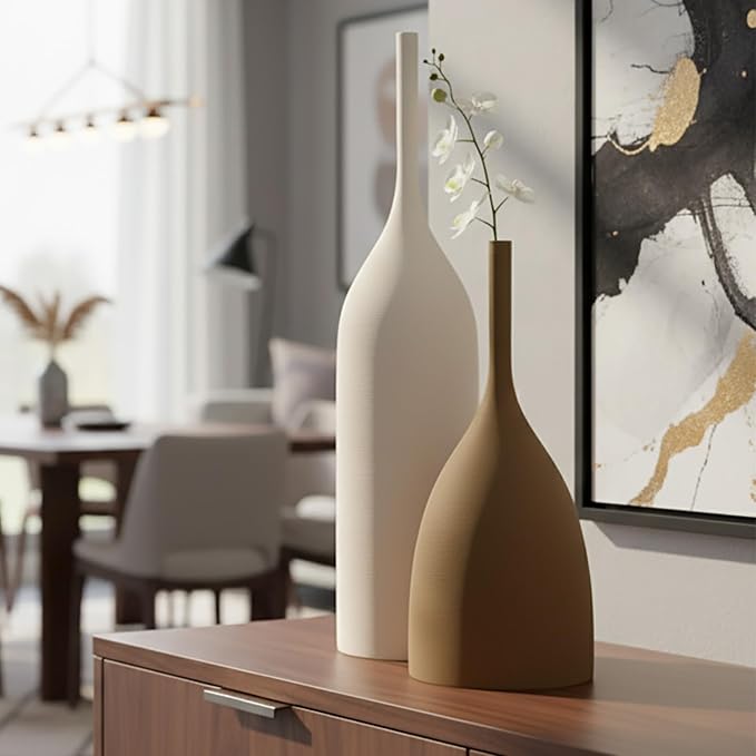 Ceramic Vases Set of 2, Modern Boho Vases for Centerpiece Decor, Matte Minimalist Neutral Vases for Home Decor, Living Room, Bookshelf, and Entryway Table Decor (Multicolor-2)