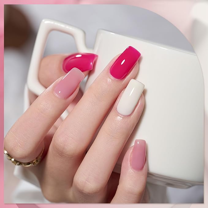 GAOY Gel Nail Polish Kit, 3 Colors 16ml White Jelly Magenta, Soak Off UV Gel Polish Set - Rose Quartz