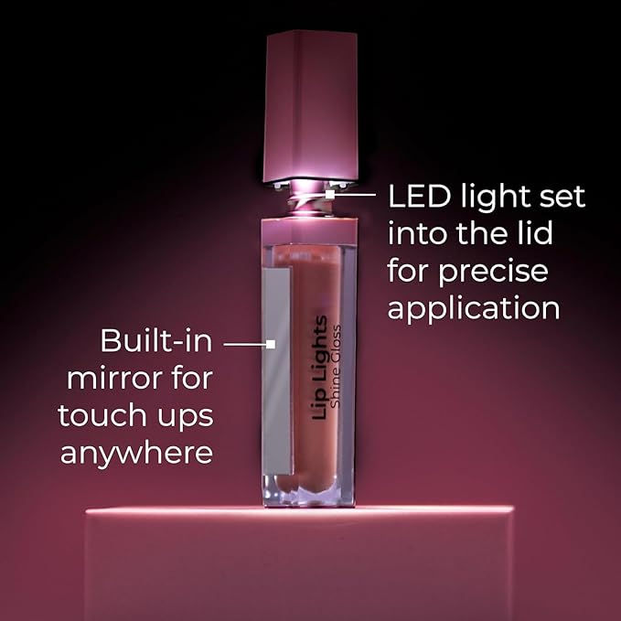 MCoBeauty - Lip Lights Shine Gloss - Clear Lip Gloss - High Shine Glass-Like Finish with Built-In LED Light & Mirror - Moisturising Lightweight - Face Makeup