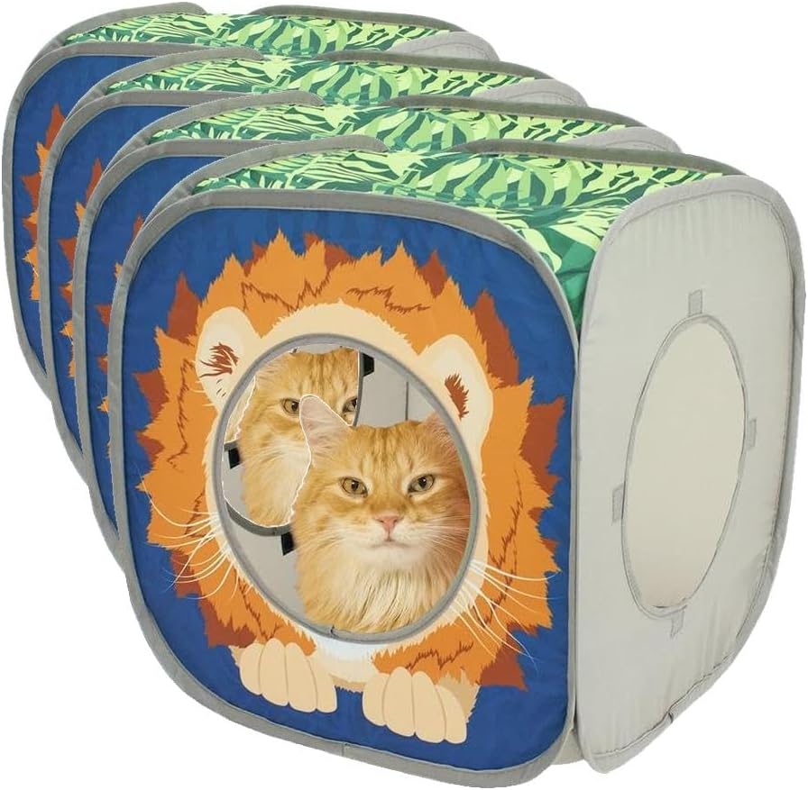Kitty City Safari Jungle Collapsible Cat Toy Collection, Cube (Pack of 4)