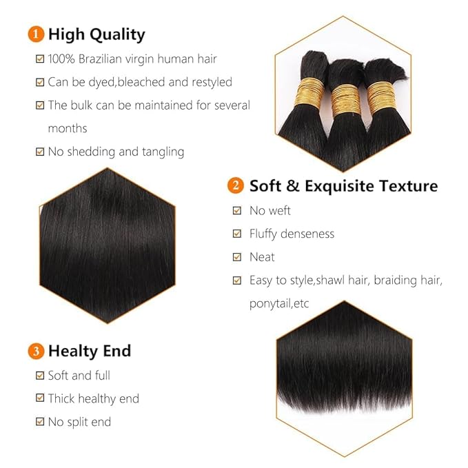 Human Braiding Hair for Boho Braids 18inch Straight Bulk Human Hair Extensions for Braiding No Weft Brazilian Virgin Hair for Black Woman Straight 1 Bundle 100g Natural Black