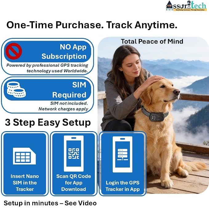GPS Pet Tracker Collar - No Monthly App Fees (SIM Required) - Real-Time Live Tracking, Geo-Fence, 2-Way Voice Call, Activity & Rest Monitoring - Waterproof, 750mAh Battery