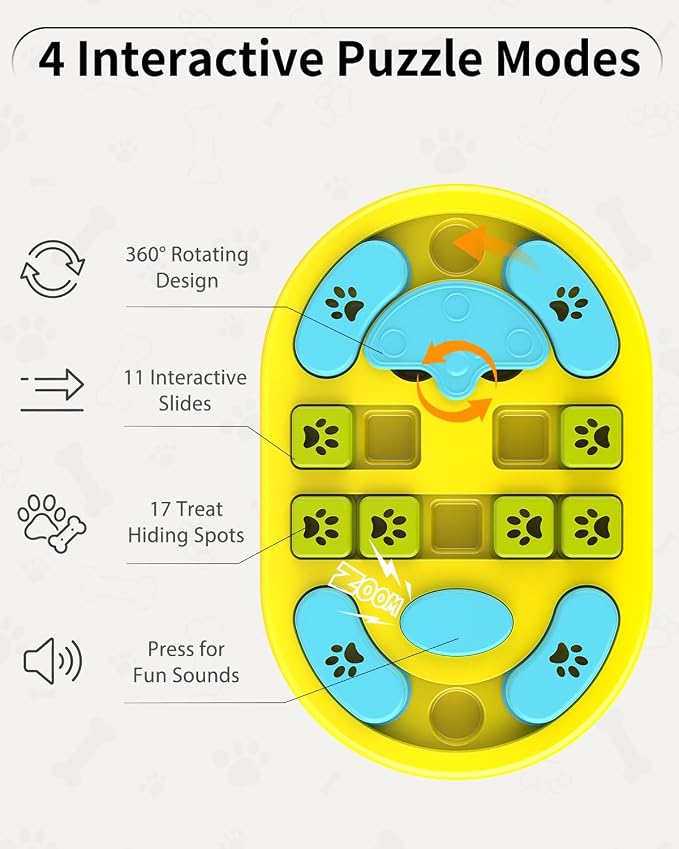 Dog Puzzle Toy, Interactive Enrichment Treat Food Puzzles, Yellow | Mental & Brain Stimulation, Slow Feeder, For Smart Puppy Small Medium Large Dogs Cats
