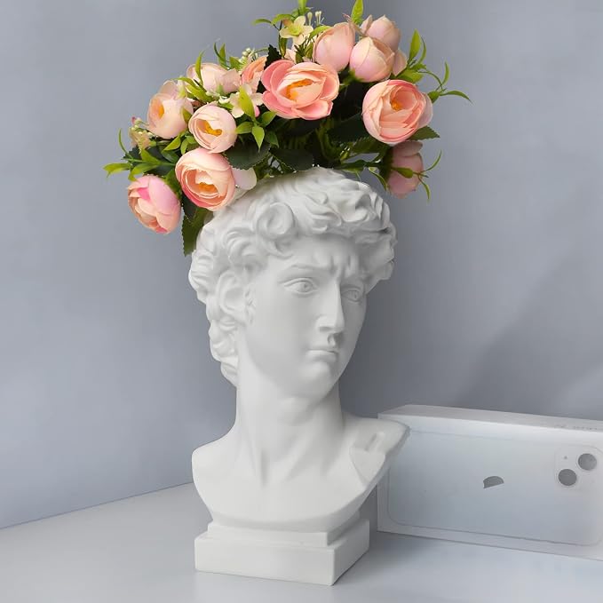 Hosrnovo Greek Statue, 10Inch Large David Head Vase | Planter for Garden and Home Roman Style Vintage White Flowers Bowl Creative Housewarming Gift