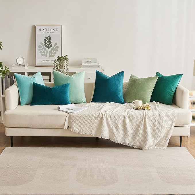 MIULEE Velvet Throw Pillow Covers 22x22 Inch Pack of 2 Teal | Soft Solid Decorative Pillow Covers, Modern Luxury Home Decor, for Couch Chair Sofa Bedroom Livingroom