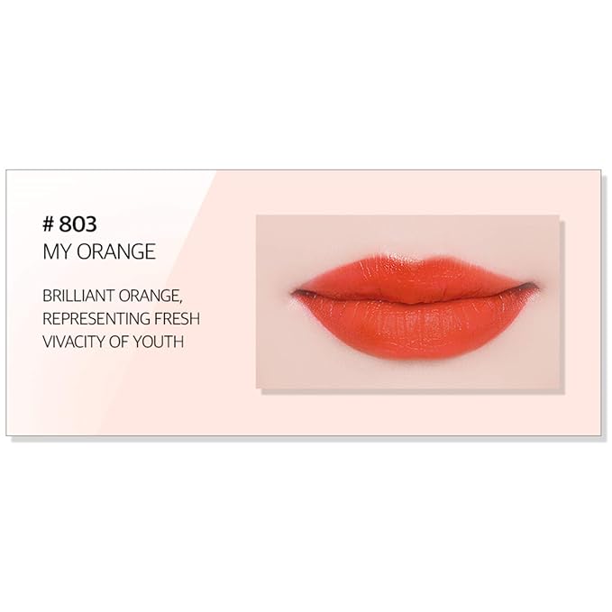 BOM COSMETICS My Lipstick #803 My Orange 0.12 oz Long Lasting Lipstick for Soft & Vibrant Color Lips, Lip Care with Vitamin E & 5 Oils, Korean Makeup