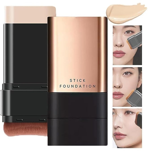 2 In 1- Luxury Anti-Wrinkle Foundation Stick, Korea Flawless Eraser Foundation Stick With Brush, Contour Stick Foundation Face Stick, Makeup Eraser Korean Foundation Stick (Ivory, 1pc)