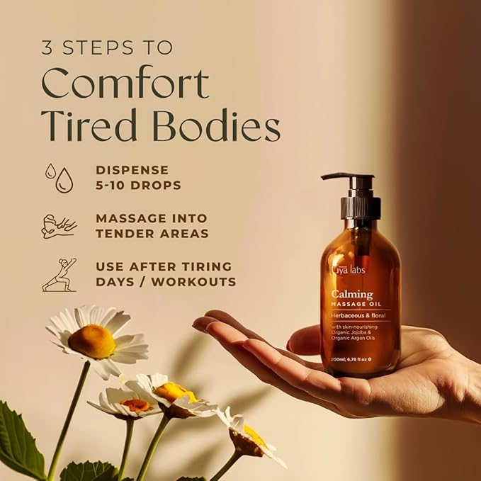 Gya Labs Calming Massage Oil - 6.76 Fl Oz - Non-Greasy Formula for Sore Muscles, Deep Relaxation & All Skin Types - Suitable for Men & Women