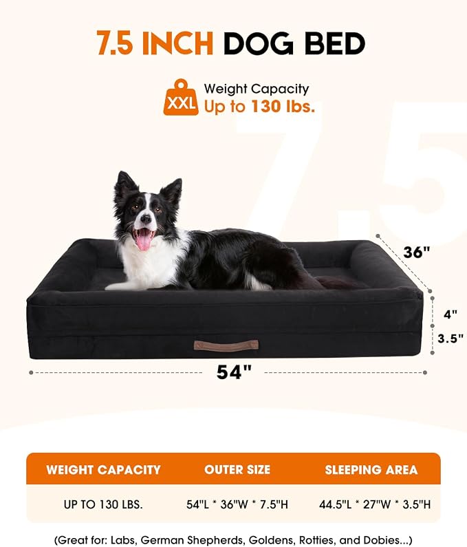 Upvilla Orthopedic Dog Bed XXL, Four-Sided Dog Sofa, Washable Cover, Black | Removable Waterproof Dog Bed Cover, Egg-Crate Orthopedic Foam, Built-In Carry Handle, Indoor Large Pet Beds, Cat Beds