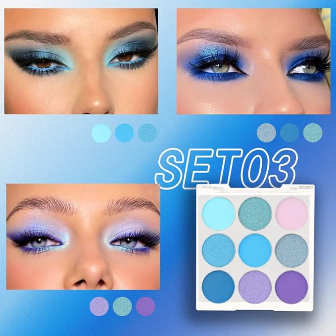 AMY'S DIARY Blue Purple Matte Eyeshadow Palette, 9 Colors - Long Lasting, Colorful Eye Shadow Platte for Women (03)