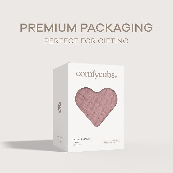 Comfy Cubs Adult Muslin Blanket 108x90” King Swaddle Blankets, Mauve | 6 Layer Soft, Breathable & Lightweight Muslin Adult Blanket - Machine Washable & Designed in the US Bedding for All Seasons
