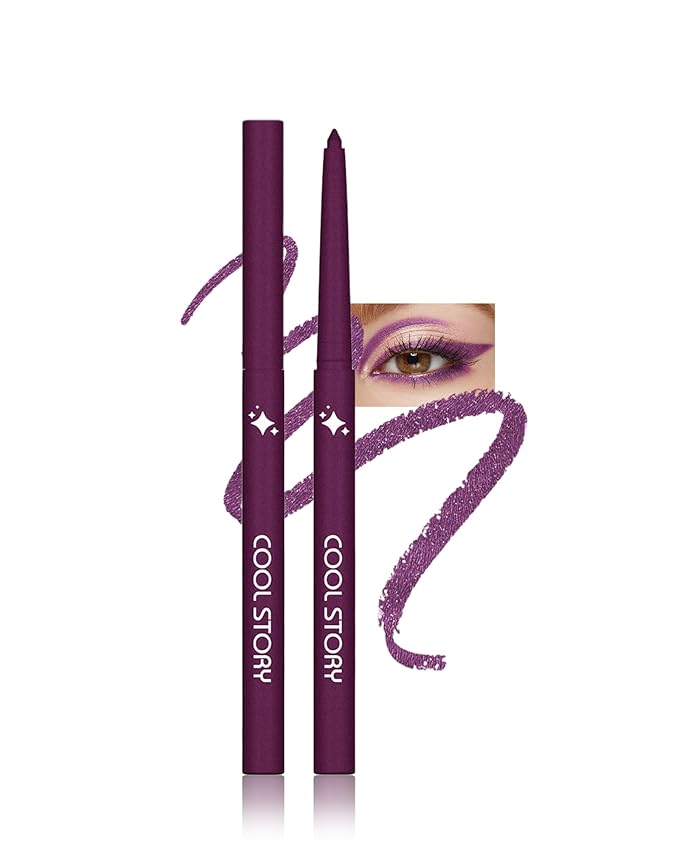 Glitter Gel Eyeliner Pencil,Retractable Cream Purple Eye Liner Pencils,Waterline Eye Makeup Liners,Waterproof & Smudge Proof Eyeliner Facial Makeup Gift for Mature Women,Girls, Christmas - G08 Purple