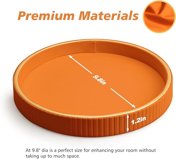 Leather Tray Desktop Storage Organizer, Round Valet Tray, Orange | Premium Serving Trays Decorative Tray Desk Organizer for Sundries Cosmetics Phone Wallet Keys Cutlery, 10x10in
