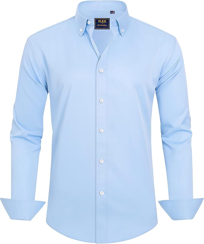 J.VER Men's Dress Shirts Solid Long Sleeve Stretch Wrinkle-Free Formal Shirt Business Casual Button Down Shirts