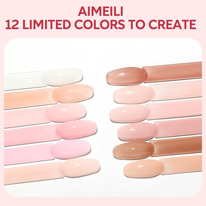 AIMEILI Nude Gel Nail Polish Set - 12 Colors Hema Free Jelly Neutral Nude Pink Milky White Sheer Effect Manicure Nail Art for Women - Kit 29