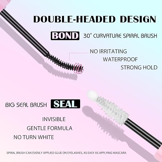 Lash Bond and Seal Waterproof Glue for Eyelash Cluster, Long-Lasting, Strong Hold 72H, Non-Irritating, Latex-Free, 2-in-1 Lash Glue for DIY Lash Extensions at Home