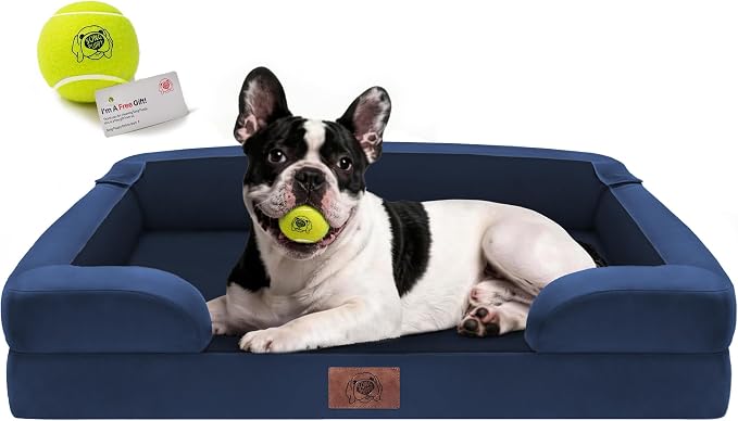 Waterproof Orthopedic Dog Bed for Medium Large Sized Dogs | Memory Foam Pet Bed Sofa with Bolster, Dog Couch with Washable Cover & Non-Slip Bottom, 30x20 Inch, Sapphire blue
