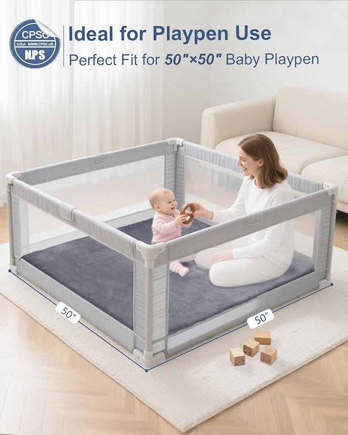 SEPARO Thick Baby Play Mat for Floor,50 x 50 Playpen Mat,Tummy Time Foam Mats,Ultra Soft Support & Plush Feel,Easy Care with Non-Slip Cushioned for Infant,Kids and Toddler Crawling, Dark Grey