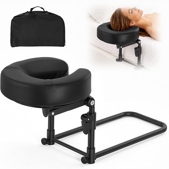 Massage headrest for Bed with Storage Bag Adjustable Mattress Top Massage Kit, Massage Face Cradle at Home for Massage SPA Foldable & Portable Face Down Pillow After Eye Surgery (Black)