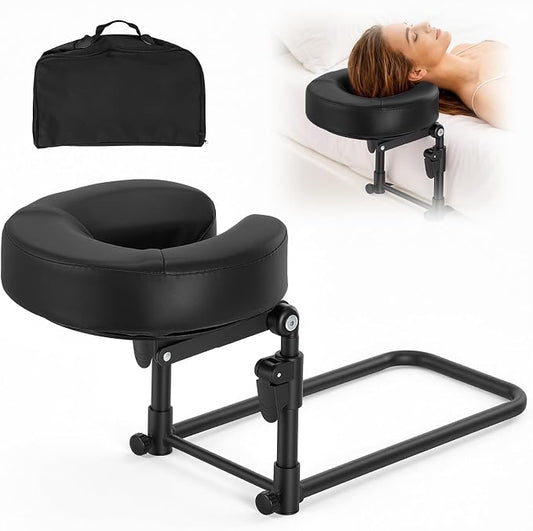 Massage headrest for Bed with Storage Bag Adjustable Mattress Top Massage Kit, Massage Face Cradle at Home for Massage SPA Foldable & Portable Face Down Pillow After Eye Surgery (Black)
