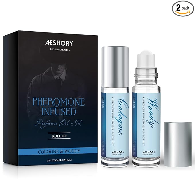 Aeshory Pheromone Perfume for Men - 2 Pcs Roll-On Pheromone Cologne, Long-Lasting Scents Attraction Pheromone Infused Essential Oil Perfume for Men