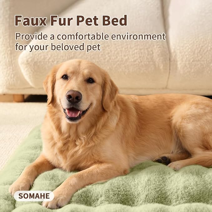 SOMAHE Plush Dog Bed Mat, Machine Washable, Large 35x27 Fruit Green | Machine Washable + Non-Slip Paw Bottom: plush dog mat stays fluffy and helps reduce sliding on indoor floors.