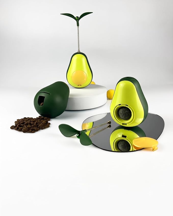 Avocado Multifunctional Cat Toy – 4-in-1 Wobble Toy, Treat Dispenser, Catnip-Ready & Teaser Wand
