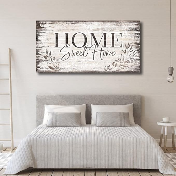 arteWOODS Home Sweet Home Wall Art Sign Large Dark Brown Farmhouse Wall Sign for Living Room Decoration Wooden Board Design Canvas Prints Modern Rustic Artwork Leaf Pictures Wall Decor 24" x 48"