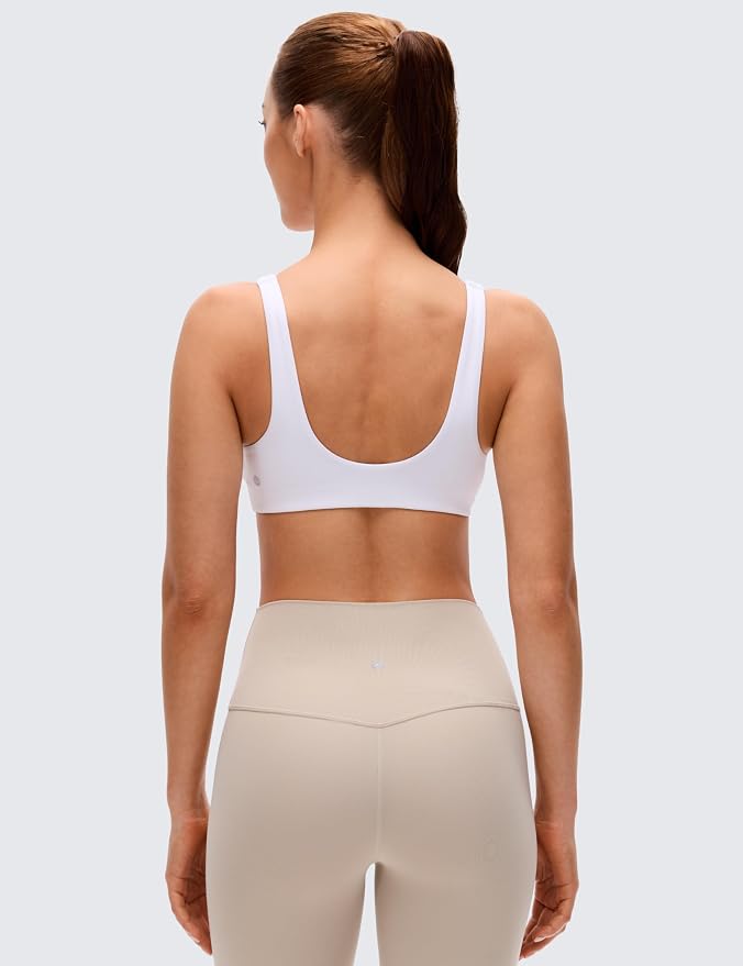 CRZ YOGA Butterluxe Front Twist Deep V Neck Sports Bras for Women - Wide Straps Padded U Back Yoga Crop Top