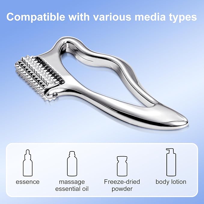 Upgraded Metal Gua Sha Facial Tools & Face Massager Tool – Multi-Functional Skin Care Tool for Soothing, Contouring & Muscle Relief with Self-Cooling Stainless Steel, PP Storage Case & Velvet Bag
